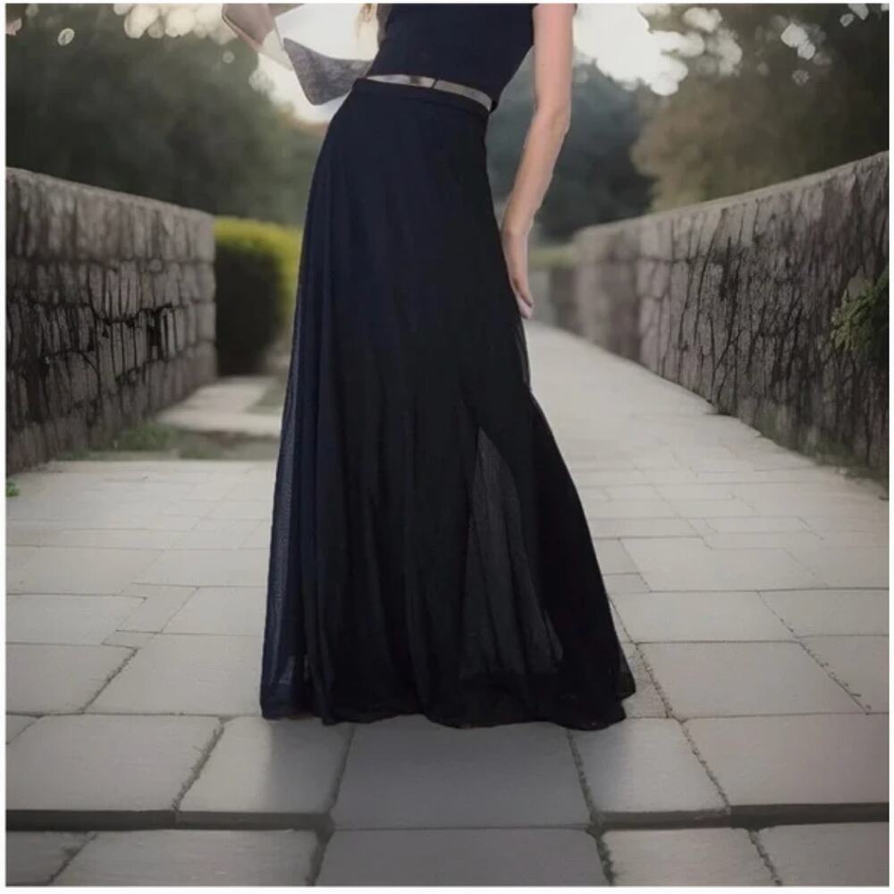 Tadashi Shoji Vintage Black Sheer Crepe Lined Maxi skirt size 8